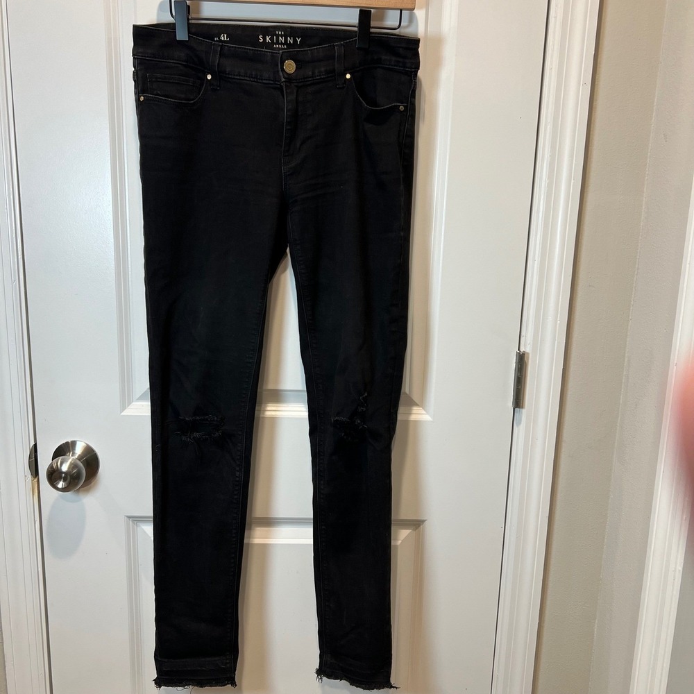White‎ House Black Market Womens Skinny Ankle Jeans Distressed Black Size 4L